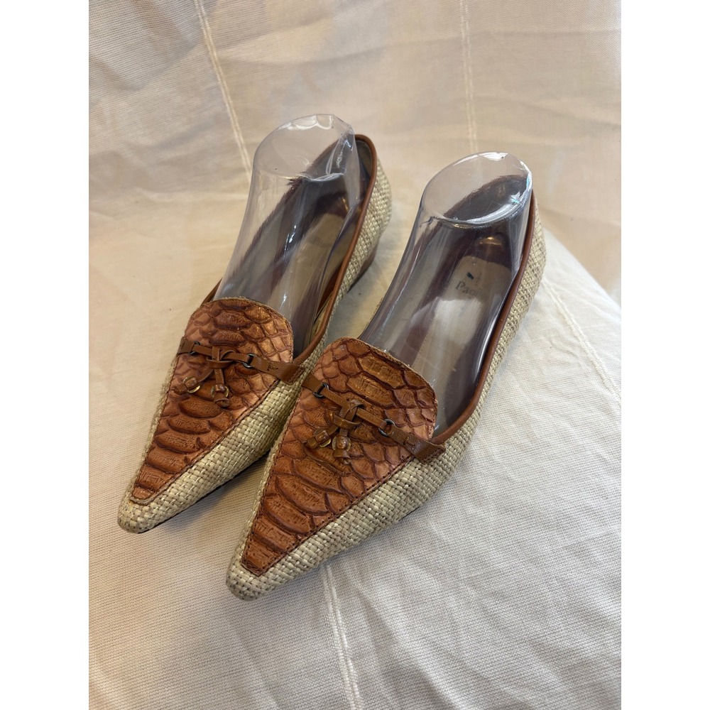 Linea Paolo Womens 8.5 M Raffia Python Print Pointed Toe Flats Tan Brown Loafers